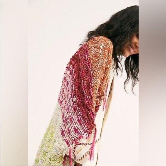 Free People Skies The Limit Cardigan Desert Dream Combo Longline Fringe Sz S - Picture 4 of 16